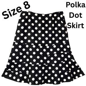 Women’s Sz 8 Polka Dot Black White Full Skirt Ruffles A-line
